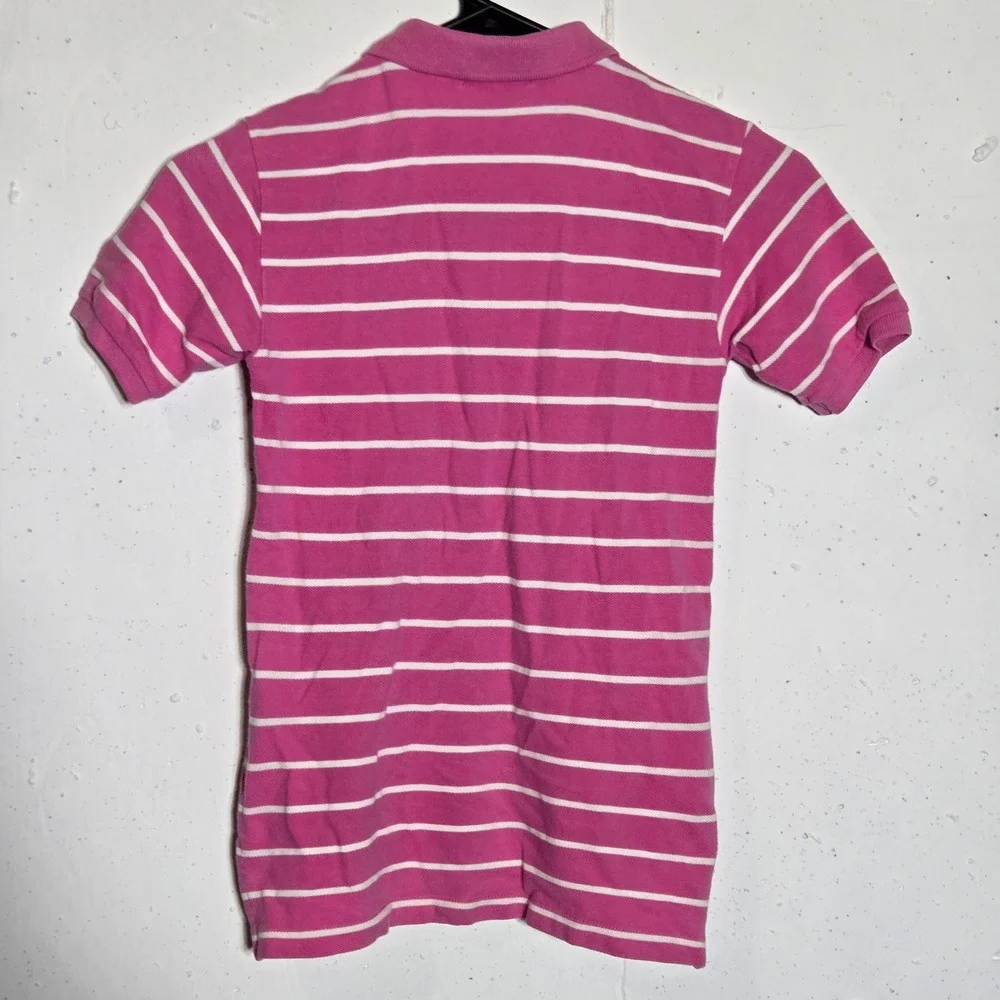 Polo Ralph Lauren Boys Pink Striped Short Sleeve Polo Shirt 7 Preppy Classic